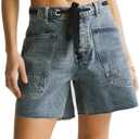 Jean Shorts Womens Drawstring Low Waist Wide Leg Denim Shorts Y2k Summer Jorts with Pockets (Blue, S)
