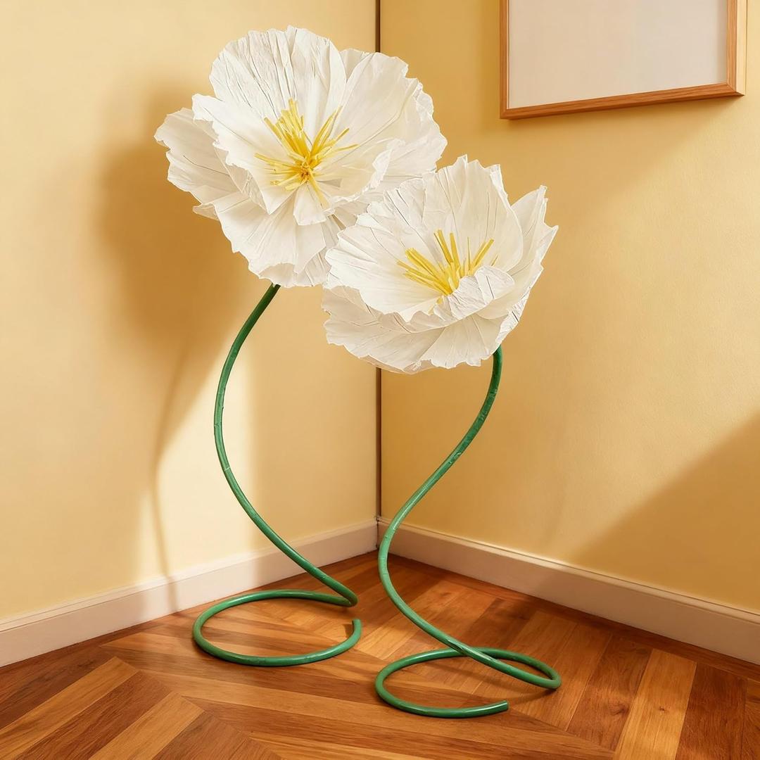 2 Pcs 5ft Large Paper White Poppy Flower Halloween Giant Artificial Poppies Standing Huge Handcrafted Poppy Flower Wicked Party Decoration for Garden Hotel Office Wicked Birthday Party Wedding