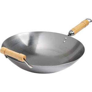 JOYCE CHEN Classic Series 14-Inch Round Bottom Carbon Steel Wok with Birch Handles