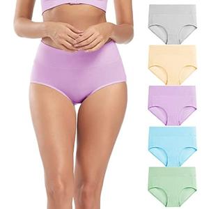 Molasus Women's Cotton Underwear High Waisted Full Coverage Ladies Panties, Medium