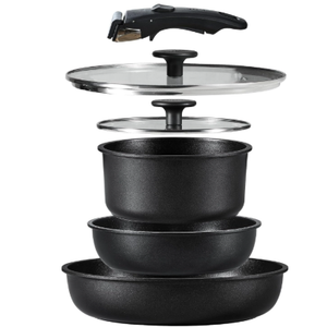 CAROTE 5pcs Pots and Pans Set Non stick,Cookware Set Detachable Handle,kitchen essentials,RV kitchen pot and pan,Induction Cookware,Oven Safe,PFOA PFOS FREE,Black