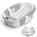 Himold Collapsible Baby Bathtub for Newborn to Toddler 0-36 Months, Spacious Foldable Infant Bath Tub with Thermometer, Cushion & Drain Hole, Portable Travel Tub Grey