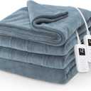 Sunbeam Electric Royal Luxe Microplush Heated Blanket, 12 Heat Settings, 12-Hour Auto Shut-Off, Fast Heating, Warm and Cozy, Cadet Blue Color, Full (84" x 72")