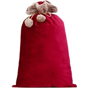 Christmas Santa Sack, Reusable Drawstring Plush Large Christmas Gift Bag for New Year Party Supplies Favors Style A Red