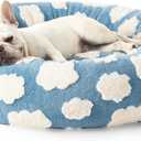 Lesure Donut Dog Bed Medium Size Dog - Round Cat Beds for Indoor Calming Pet with Washable Cover, Cute Modern Puppy Beds with Jacquard Shaggy Plush & Anti Slip Bottom, 30 Inch, Blue (Cozy Clouds Blue)