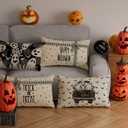 Happy Halloween Pillow Covers Trick or Treat Ghosts Truck Bats Lumbar Pillow Cases Set of 4 Autumn Decorations for Farmhouse Home Bedroom Sofa Couch Outdoor Holiday Decor 12x20 Inch