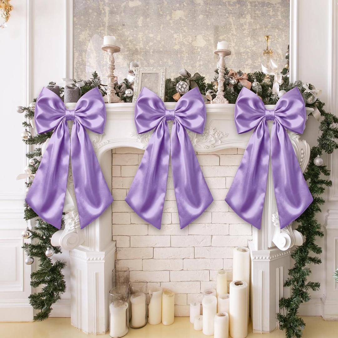 Suncalla 3 Pcs 2 ft Large Bow Decorations Big Light Purple Satin Bows Hanging Wall Decors for Room Fireplace Coquette Birthday Backdrop Bridal Shower Wedding Bachelorette Christmas Party Supplies