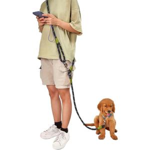 Hands Free Dog Leash 2 Dogs 7.5ft Rope Double Dog Leash for Two Dogs Reflective for Large Medium Small Dogs Walking, Jogging and Running Black