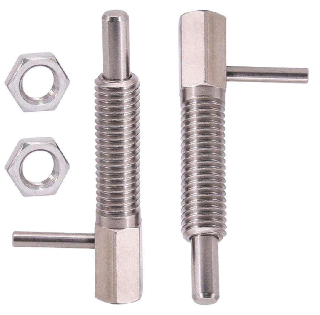 2pcs Retractable Indexing Plunger Pin, M12 Stainless Steel Spring Pin Spring L Handle Loaded Latch Spring Plunger Safety Pin Spring Latch Telescopic Locking Pin Spring Lock with Nut