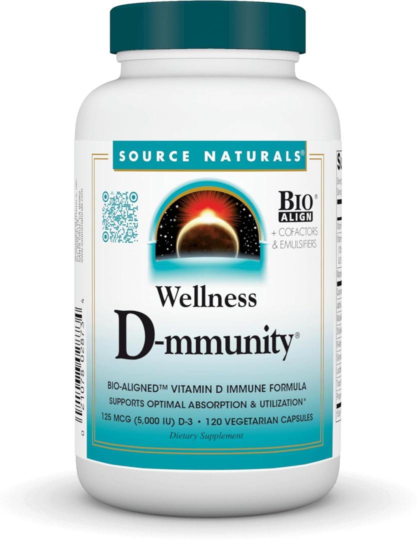 Source Naturals Wellness D-mmunity, Bio-Aligned Vitamin D Immune Formula, Supports Optimal Absorption and Utilization* - 120 Vegetarian Capsules, Best By: 11-01-2026