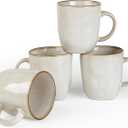 famiware Coffee Mugs Set of 4, Ocean Square 13oz Coffee Cup Set with Handle for Cocoa, Milk, Hot Chocolate, Stoneware Cups for Kitchen, Reactive Glaze, Microwave and Dishwasher Safe, Cappuccino White