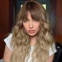 Ombre Blonde Wigs with Bangs Blonde Wigs for Women Long Wavy Curly Ombre Wig with Dark Root Synthetic Wig for Women Daily Party Use (20inch)