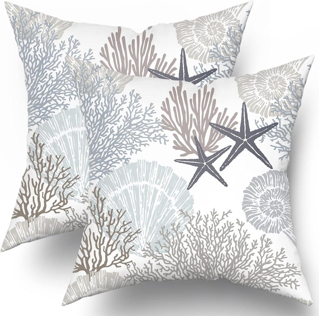 Ocean Coral Pillow Covers 16x16 Inch Nautical Coastal Throw Pillows Set of 2 Beach Seashell Starfish Pillow Case Soft Cotton Square Cushion Covers for Home Couch Sofa Patio Bedroom, Brown Ocean Coral Pillow Covers 16x16 Inch Nautical Coastal Throw Pillows Set of 2 Beach Seashell Starfish Pillow Case Soft Cotton Square Cushion Covers for Home Couch Sofa Patio Bedroom, Brown