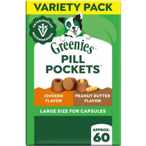 Greenies Pill Pockets for Dogs Large Size, Dog Treat Pouch for Capsule Medication, Variety Pack, 7.9 oz. Pouch (EXP 05/31/27)