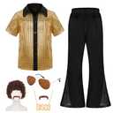Bordazor Kids Disco Costume Sequins Shirts for Boys  Kids 60s 70s Disco Costume for Halloween Party Dress Up Size 120 2pcs