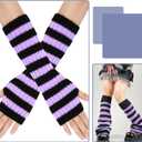 Womens Striped Leg Warmers & Arm Warmers Set  Knitted Y2K Goth Harajuku Style Accessories for Cosplay (Purple and Black)