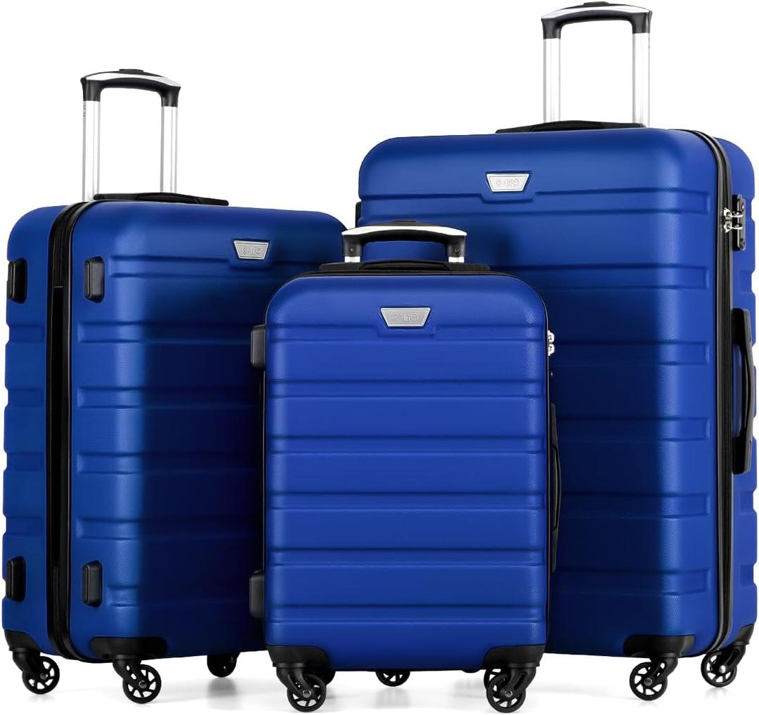Coolife 3-Piece Lightweight Hardside Spinner Luggage Set with TSA Lock (20in24in28in, blue)