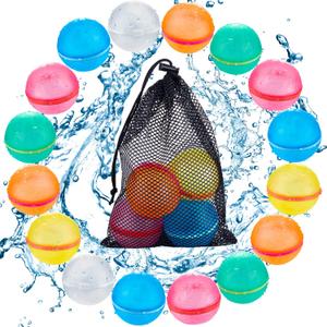 16PCS Magnetic Reusable Water Balloons, Refillable Silicone Bath Pool Beach Toys for Kids, Quick Fill Self-Sealing Splash Balls for Outdoor Water Fun Summer Family Games