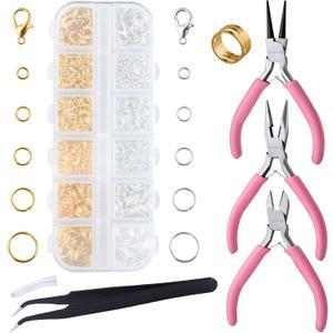 930 Pcs Jump Rings Lobster Clasps with Jewelry Pliers for Jewelry Making and Repair, Needle Nose, Round Nose Pliers and Wire Cutter, Tweezer, Thimble Ring for Wire Wrapping, Bracelets Crafts