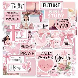 Pack of 3, 50 Pcs Christian Bible Verse Inspirational Pink Stickers, Religious Faith Prayer Motivational Stickers, Cute Decals for Laptop Water Bottle Vision Board Scrapbook Journaling
