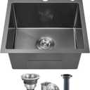 POPFLY 18 x 18 Inch Drop In Bar Prep Sink, 304 Stainless Steel Top mount Handmade Single Bowl Sink 9 Inche Deep Small Kitchen Sink with 2 Hole, Black