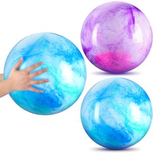 Deekin 2 Pcs 15 Inch Marbleized Bouncy Balls Large Inflatable Rubber Sensory Ball for Playground Outdoor Water(Blue and Purple)