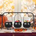 Halloween Party Decorations Indoor,Set of 3 Witches Cauldron Candy Serving Bowls With Rack,Halloween Party Supplies,Black Plastic Candy Cauldron for Table Decor