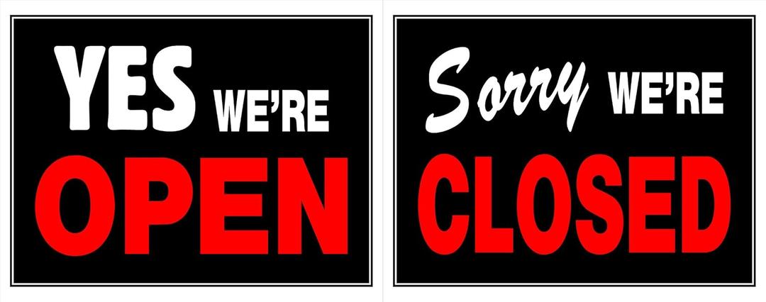 Hillman 840046 Yes We're Open Sorry We're Closed 2 Sided Reversible Sign, Black, Red and White Plastic, 15x19 Inches 1-Sign (No Color)