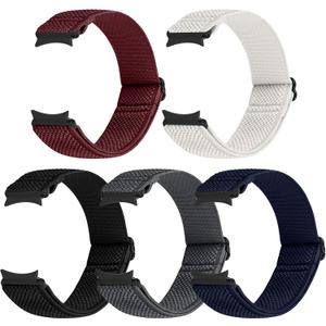 No Gap Band Compatible with Samsung Galaxy Watch 6/5/4 Band 40mm 44mm/Galaxy Watch 6 Classic Band 43mm 47mm/Galaxy Watch 5 Pro Band 45mm/Galaxy Watch 4 Classic Band,Soft Adjustable Elastic Nylon Band (Black,Gray,Indigo,Wine Red,Beige)