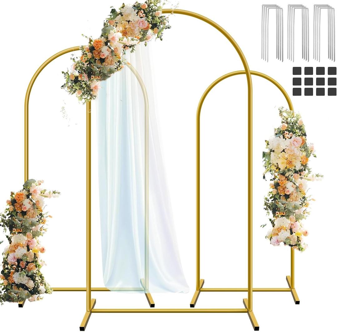 Hemmotop Metal Arch Backdrop Stand Set of 3, 6FT, 5FT, 4FT Party Arch Stands for Wedding, Birthday, Baby Shower, Bridal Shower - Balloon Arched Frame for Garden Decor, Gold Floral Arches, 3 Pieces