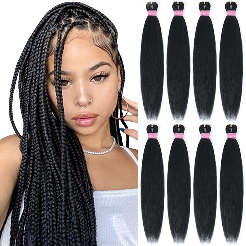 Braiding Hair Pre Stretched 26 Inches 8 Packs Black Braiding Hair Professional Itch Free Synthetic Hair Braids Yaki Texture Hair Extensions Braiding for Women (Black)