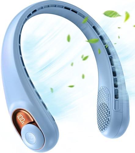 JIAGE Neck Fan, Portable Neck Fan Rechargeable, 5200mAh Battery Operated, LED Display, 360-Degree Cooling, 3 Speeds, Quite, Bladeless Design Neck Fans, Personal Neck Cooler, Light Blue JIAGE Neck Fan, Portable Neck Fan Rechargeable, 5200mAh Battery Operated, LED Display, 360-Degree Cooling, 3 Speeds, Quite, Bladeless Design Neck Fans, Personal Neck Cooler, Light Blue