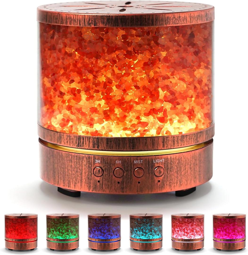 Essential Oil Diffuser Himalayan Salt Lamp - Aromatherapy Diffuser Cool Mist Humidifier 400ml Ultrasonic Aroma Diffusers Humidifier Gifts Ideas for Mom, Red Bronze
