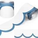 Fuutreo 65ft Stone Blue and White Bulletin Board Borders Wave Line Scalloped Board Borders Classroom Die-Cut Rolled Trim for Bulletin Home School Office Wall Desks Locker Decorations