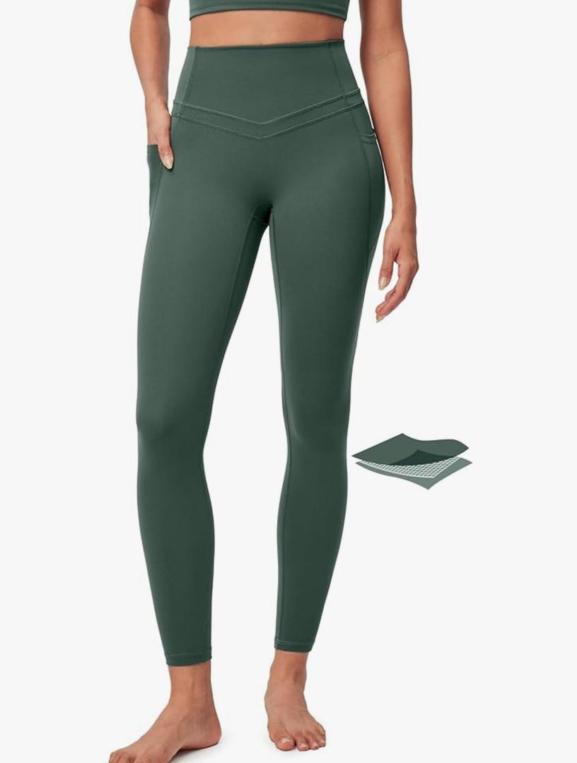 IUGA Compression Leggings with Pockets for Women Tummy Control Leggings No Front Seam Workout High Waist Yoga Pants Size L