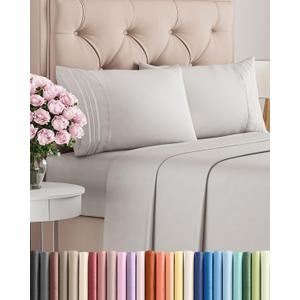 Full Size 4 Piece Sheet Set - Comfy Breathable & Cooling Sheets - Hotel Luxury Bed Sheets for Women & Men - Deep Pockets, Easy-Fit, Soft and Wrinkle Free Sheets - French Grey Oeko-Tex Bed Sheet Set