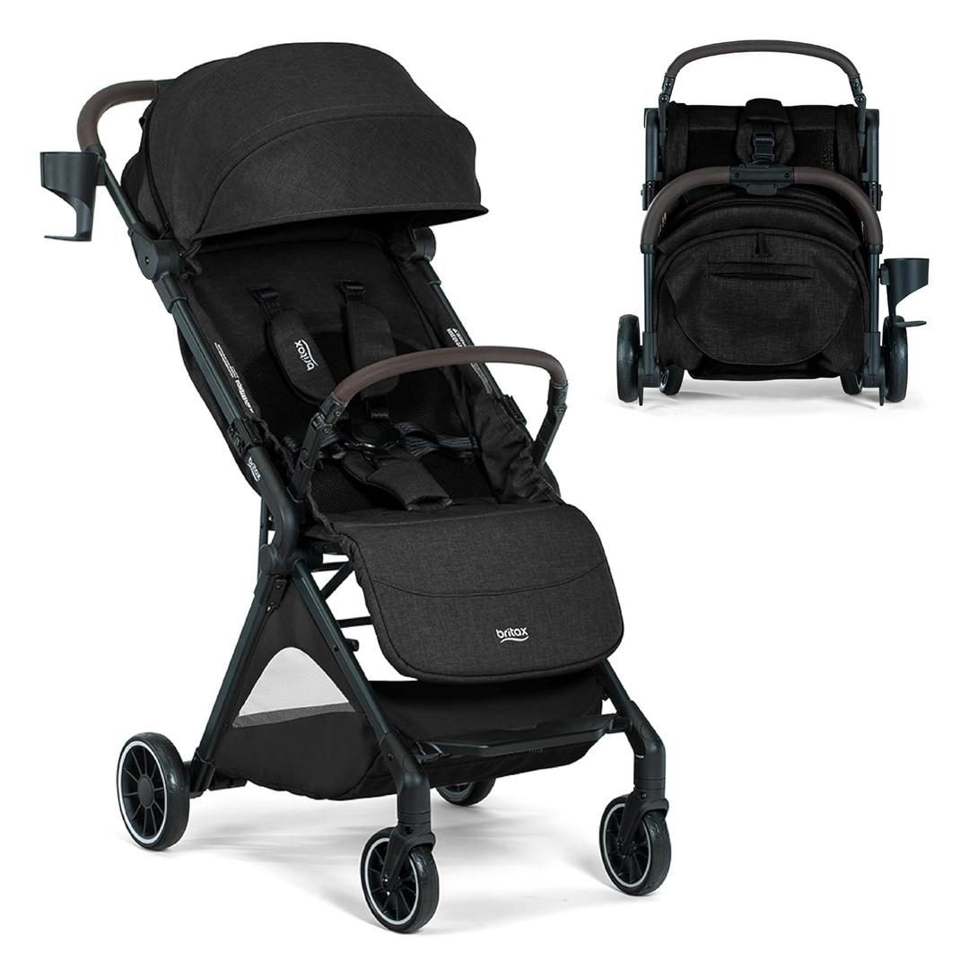 Britax Juniper+ Compact Stroller, Portable & Lightweight Raven Black | Travel Stroller With FastPack & One-Hand RapidFold, Infant Car Seat Compatible, Built-In Carry Strap, Ventilating Fabrics