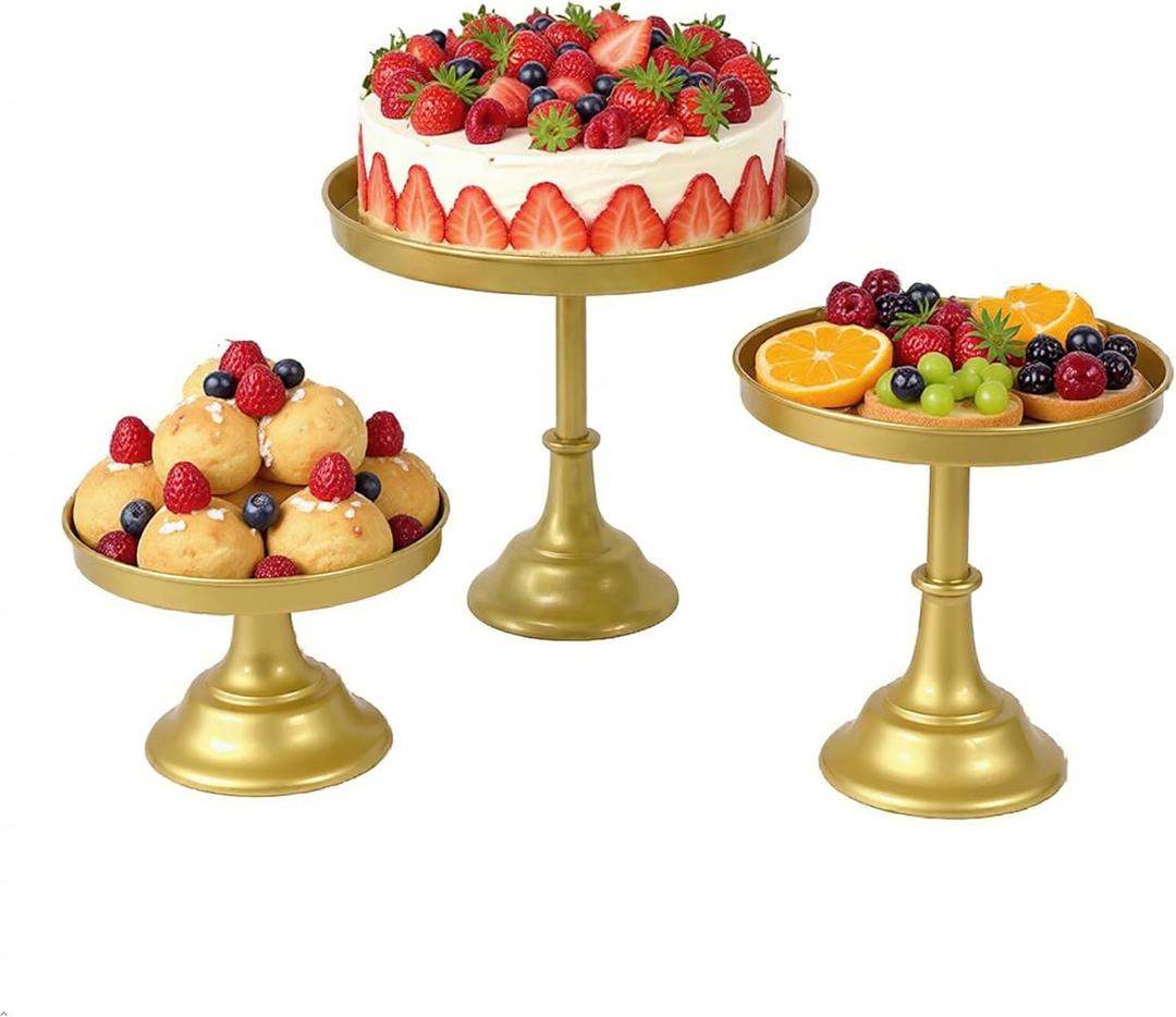 3 Pcs Metal Round Cake Stand Set 81012" Cake Display Stand Dessert Cupcake Display Tray for Graduation,Wedding,Birthday,Party,Baby Shower,Anniversary,Ceremony,Christmas (Gold)