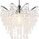 Modern Acrylic Chandelier Shade, 3-Tier Beaded Crystal-Like Ceiling Light Cover Clear Glassy Design for Bedroom, Wedding or Party Decoration