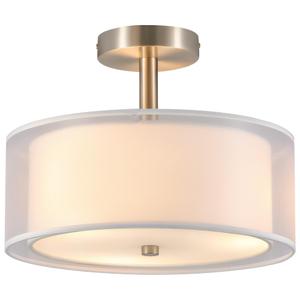 VONLUCE Semi Flush Mount Ceiling Light, 13'' Ceiling Light Fixture with 2Layer Fabric Shade, 3Light Modern Drum Light Fixture for Bedroom Living Room Entryway Hallway, White Shade & Nickel Finish
