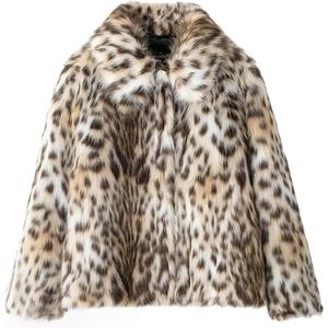 ebossy Women's Faux Fur Crop Jacket Long Sleeve Cozy Winter Warm Fluffy Leopard Pure Color Sherpa Coat with Pockets (Large, Snow Leopard)