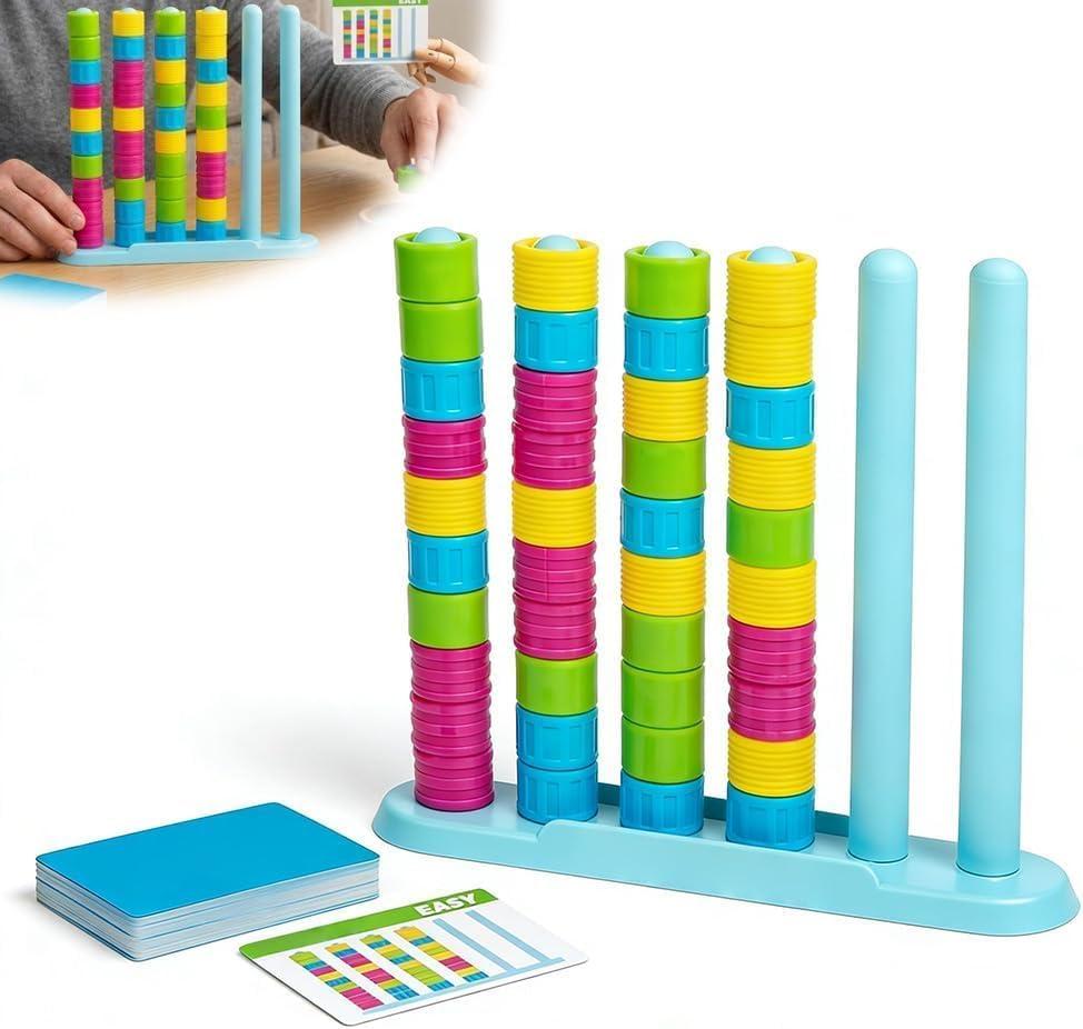 Giant Color Matching Challenge Game Fast Pattern Ring Stacking Puzzle with 50 Cards, Hand-Eye Coordination Training for Summer Parties & Family Game Night for 2-4 Players