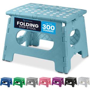 Handy Laundry Folding Lightweight Step Stool - Sturdy Enough to Support Adults and Safe Enough for Kids - Opens Easy with One Flip - Great for Kitchen, Bathroom or Bedroom (Teal - 9 Inch)
