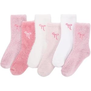 Womens Fuzzy Socks Bow Cute Animal Girls Slipper Sock Funny Winter Cozy Fluffy Warm Socks Home Sleeping,6 Pairs