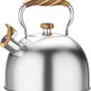 Tea Kettles Stovetop, 2.6 Quart Whistling Tea Kettle for Stove Top, Food Grade Stainless Steel Teapot Tea Pot with Wood Pattern Handle for Home Kitchen, Brushed Silver