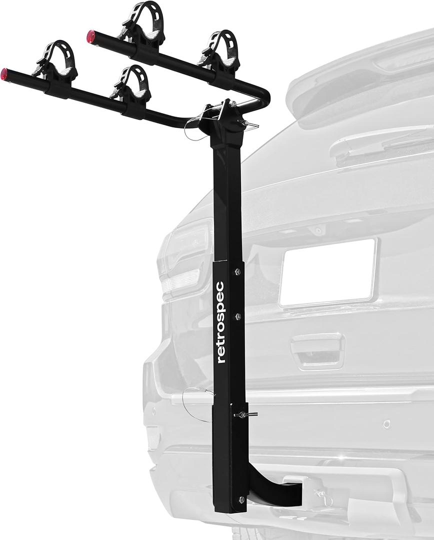 Retrospec Lenox 2-5 Bike Rack Hitch for Car, Truck, SUV - 2in Hitch Mount with Foldable Steel Frame, Anti-Rattle Adapter & Tie Down Straps