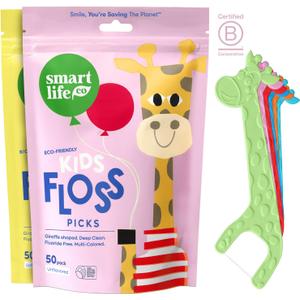 SmartLifeco Eco-Friendly Kids Flossers (100ct) - The Original Straw Wheat Dental Floss Picks For Children, Fluoride & PFA Free, Toothpick Flossing Sticks For Toddler Teeth, No Shred Thread, Unflavored