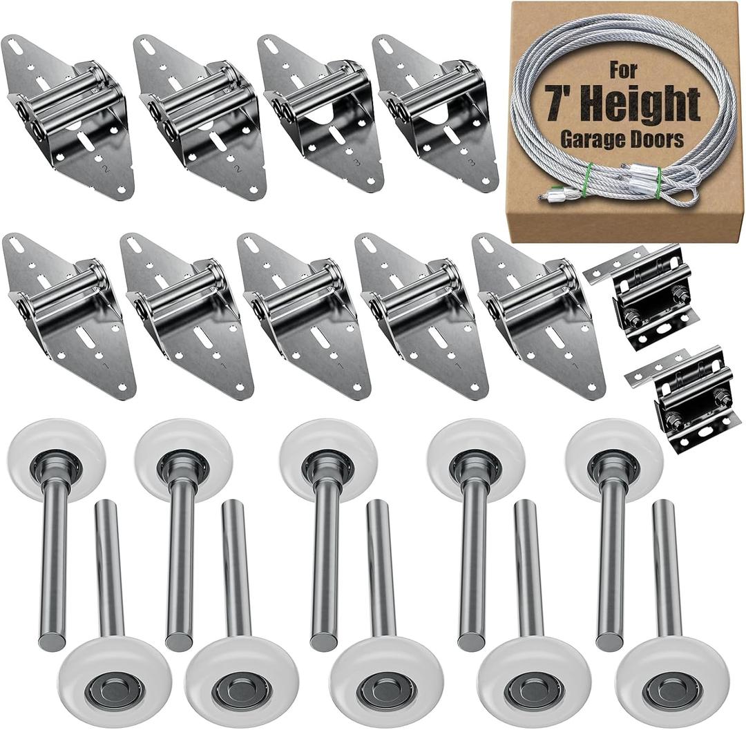 Luxbaro Garage Door Hardware Kit for 7' Height Garage Doors, Garage Door Hinges and Rollers, Top Bracket, Wire Rope