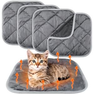 Clysee 4 Pack Self Heating Cat Pad Self Warming Dog Mat Reflects Body Heat Extra Warm Thermal Pet Pad Washable Dog Cat Bed Crate Bed Mat Blanket(Gray,16 x 16 Inch)