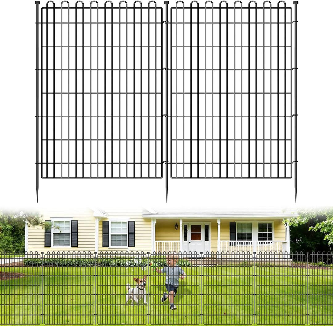 10 Panels No Dig Decorative Garden Fence for Yard, 48 in(H) X 26.25 ft(L) Animal Barrier Fencing for Outdoor Dog, Metal Portable Garden Fences for Borders, Pets, Landscape, Temporary Fence